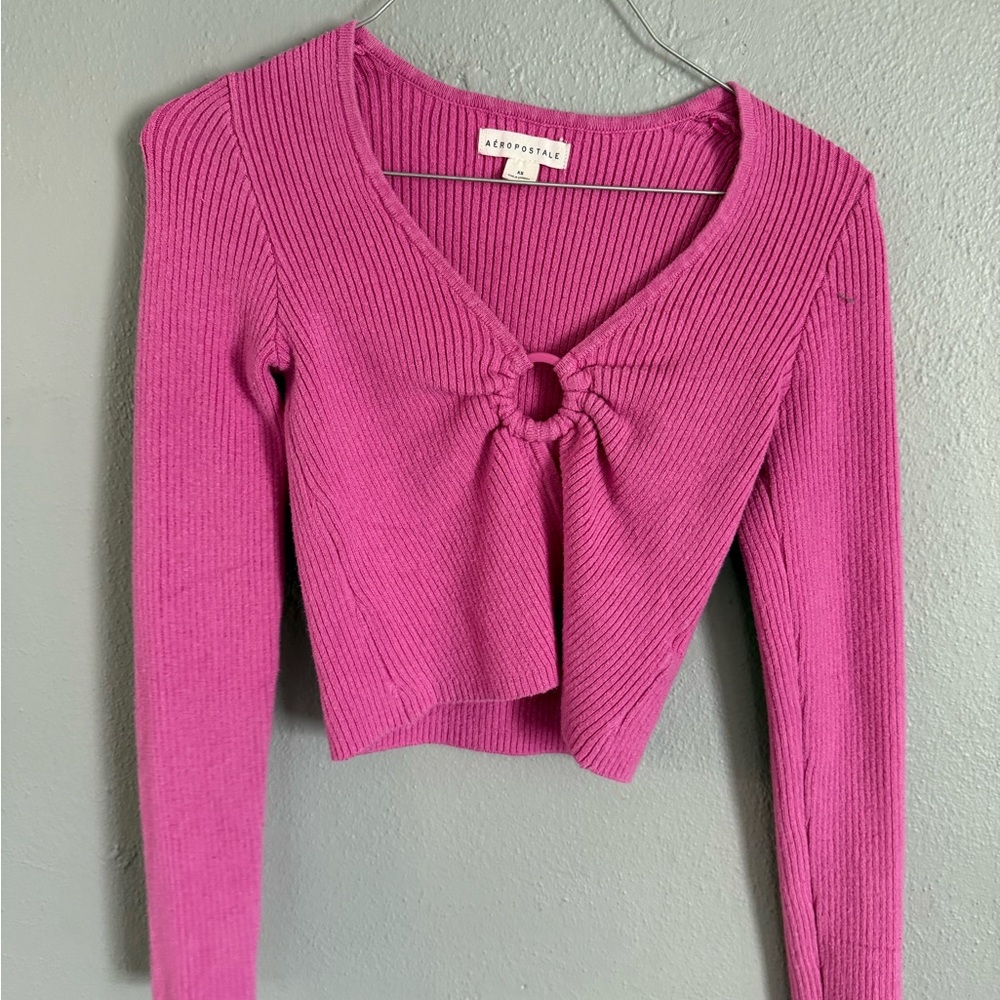 Aeropostale Women's Pink Ribbed Crop Top